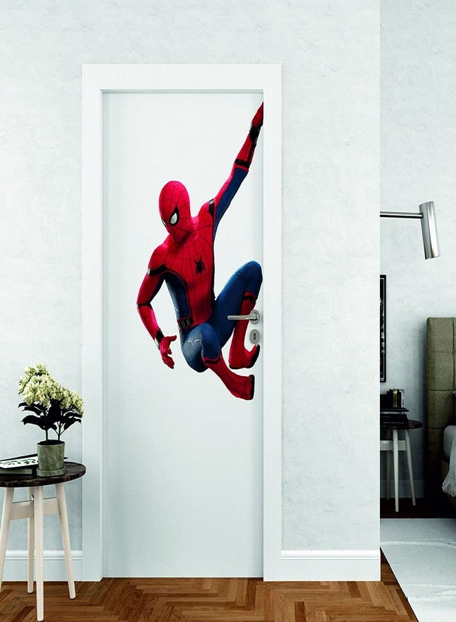Decals Creation Door Wall Sticker (Multicolor, Size - 66 Cm X 41 Cm) Flying Spiderman Side Door Wall Stickers for Living Room, Office Wall Sticker - Image 1